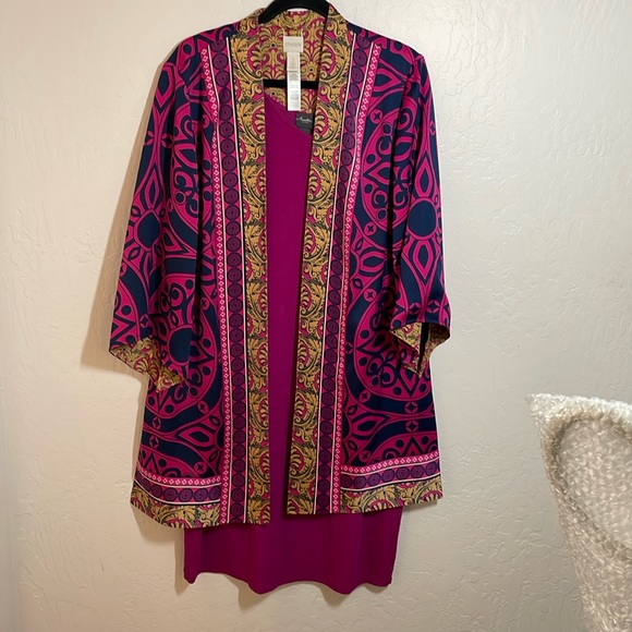 CHICOS Kimono jacket 4 piece Travelers set two dresses and pants Size 2 Large - Picture 2 of 16